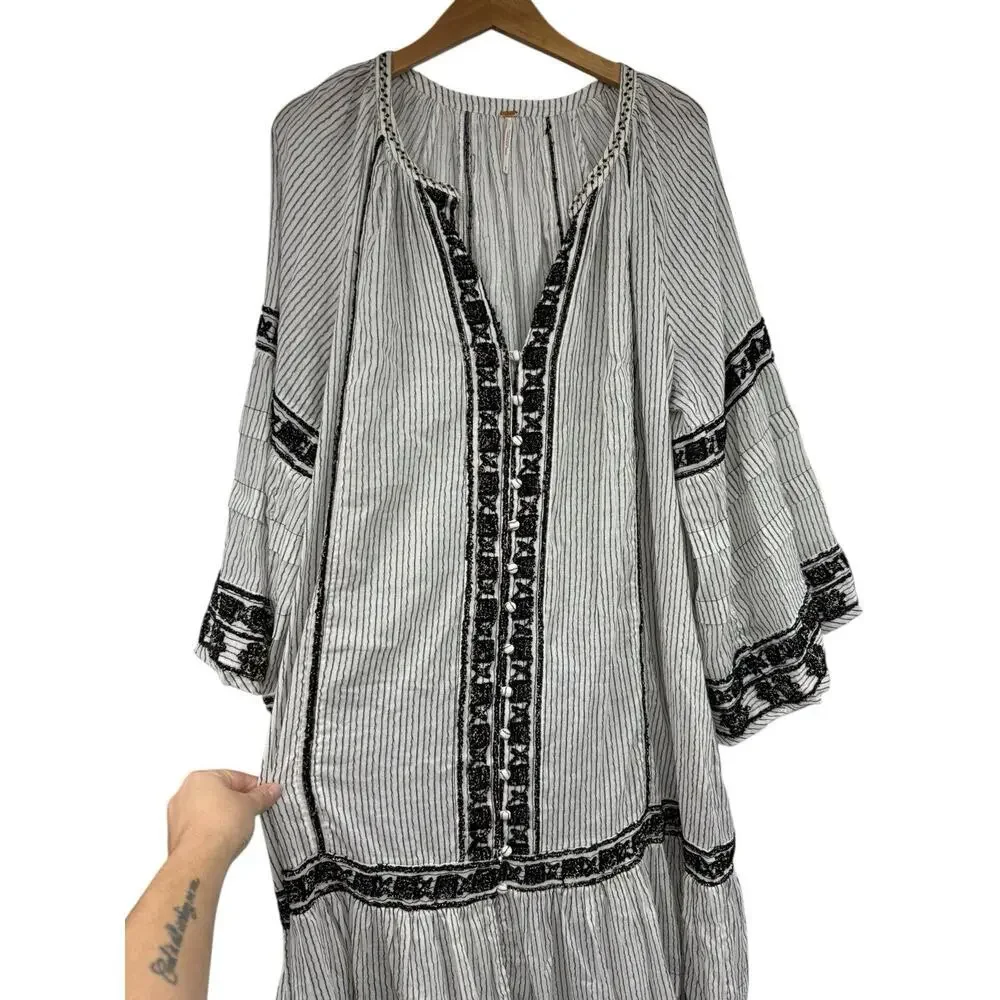 Free People Meadow Maxi Top Boho Beach Eclectic Nautical Peasant Size‎ L $228